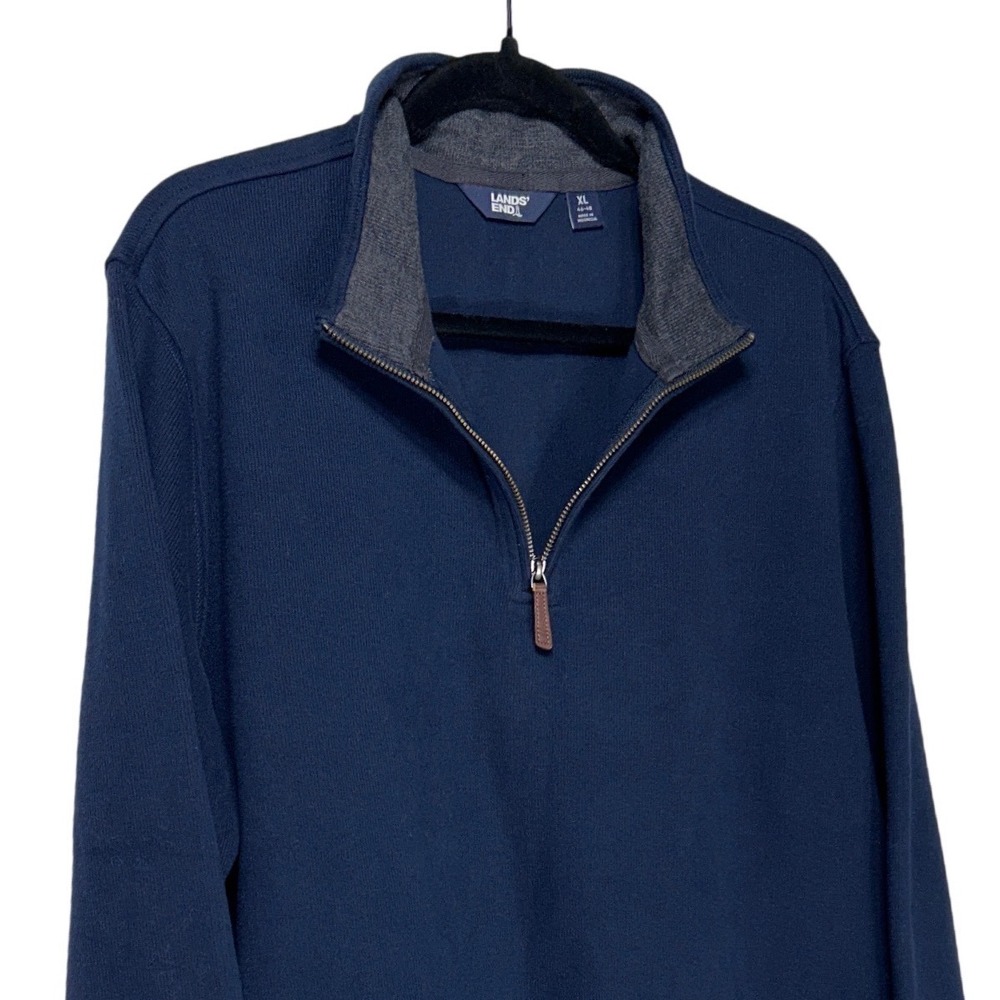 Lands' End School Uniform Bedford Rib Quarter Zip Pullover Sweater Navy XL EUC